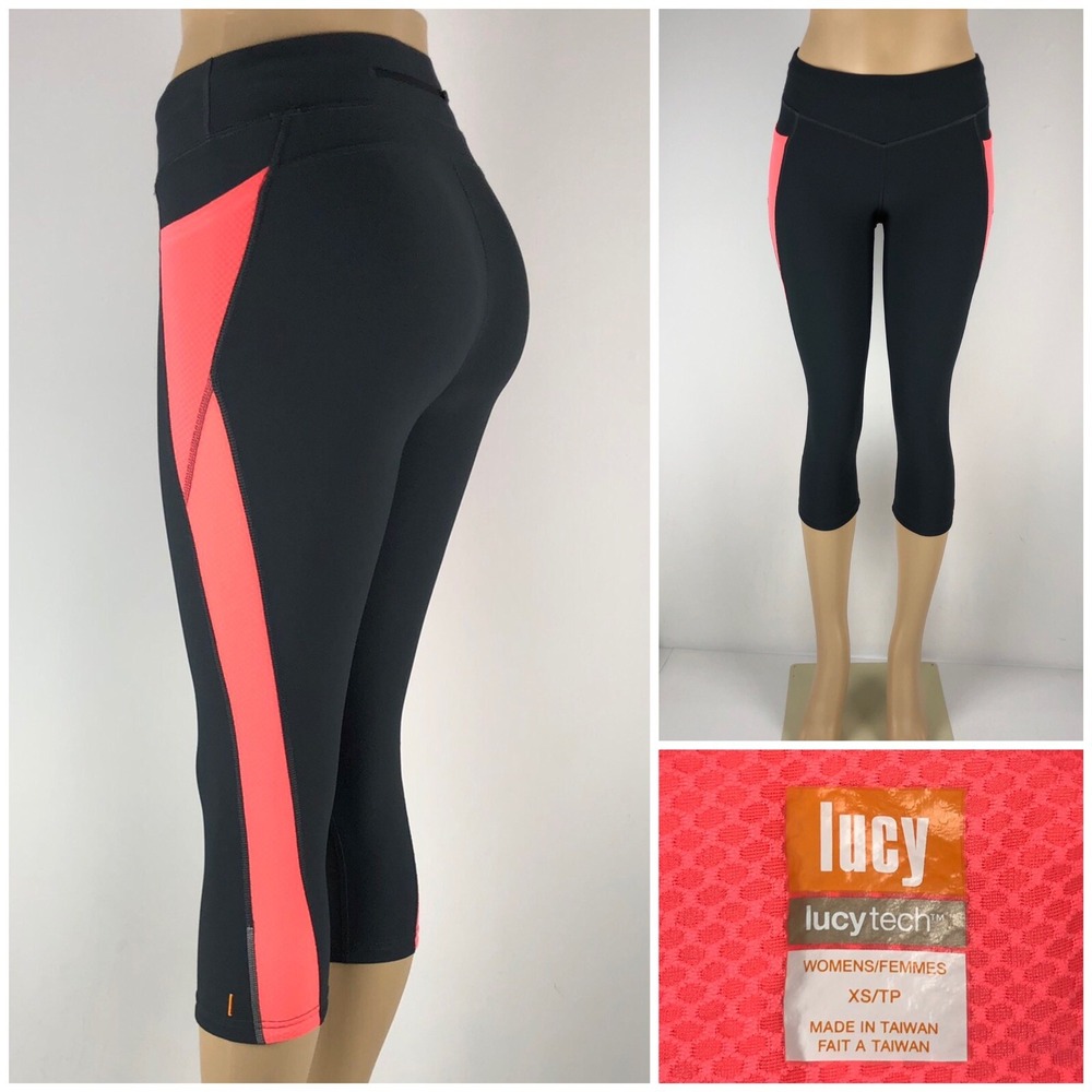 Lucy Womens XS Leggings Capri Gray Polyester Lycra Tech Yoga Performance Gym EUC